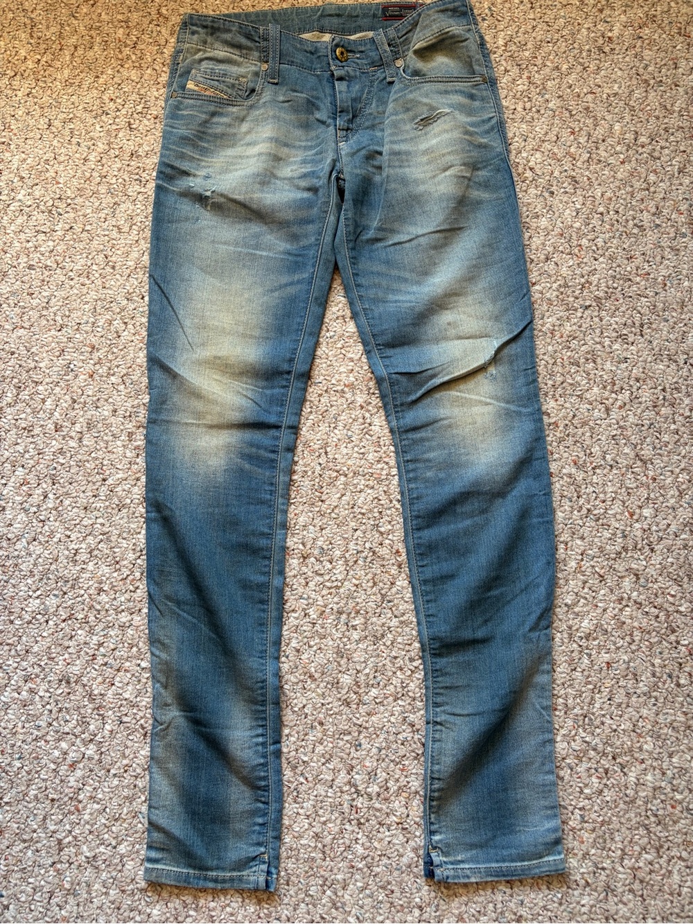 Diesel grupee skinny stretch blue denim distressed sweat pants jeans women’s 25